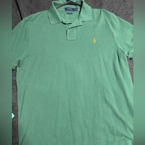 Ralph Lauren Men's Slim Fit Polo Shirt in Green with Orange Logo